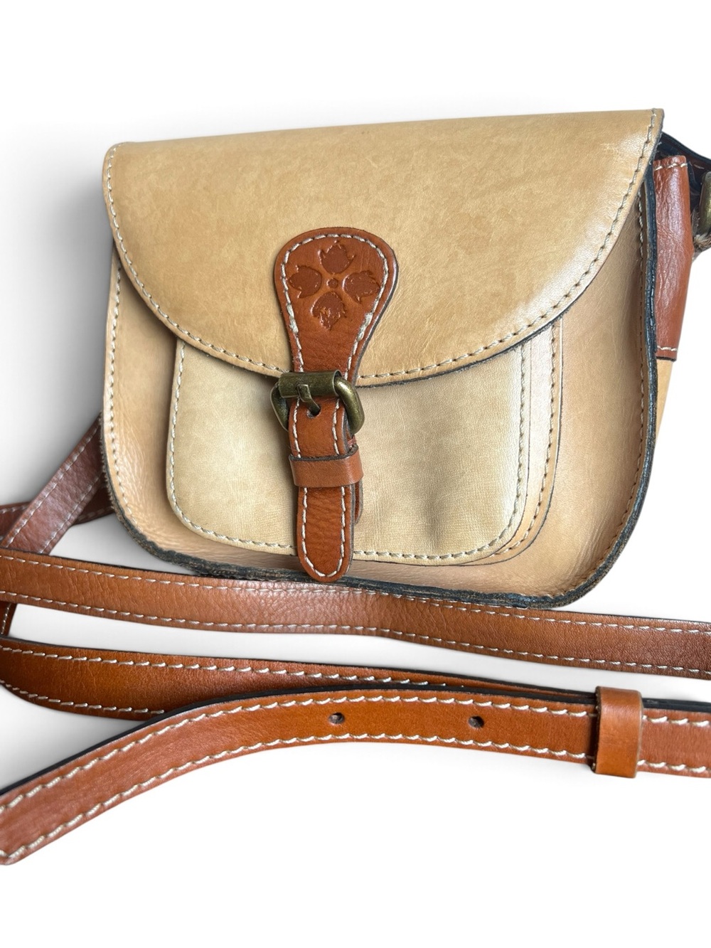Patricia Nash Tan Italian Leather Crossbody Bag Boho Heritage Western Artisan